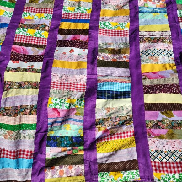 Handmade Patchwork Quilt Home Ec Project With Purple Borders No Batting - Picture 16 of 16